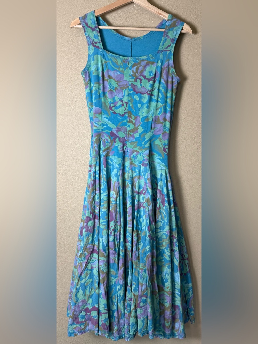 Vintage Cotton Blue Floral Sleeveless Fit-and-Flare Dress Size Small